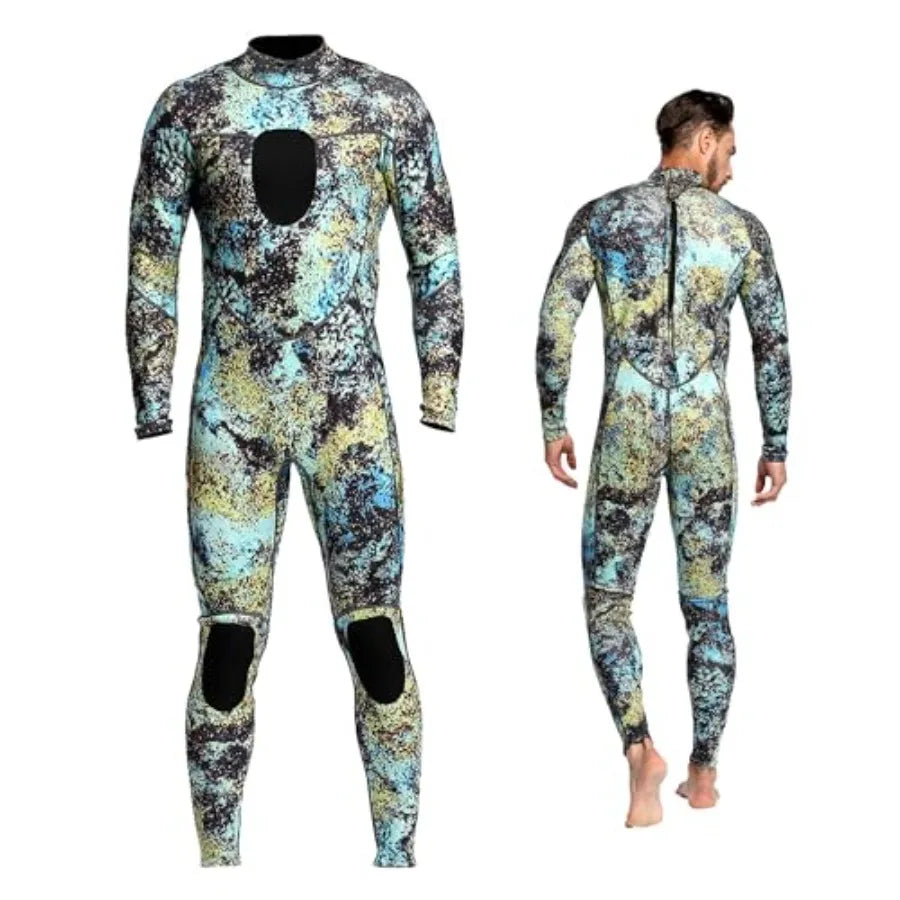 Wetsuits for scuba diving and spearfishing: 3MM camo neoprene one-piece full suit, unisex fit, durable and flexible sport skin