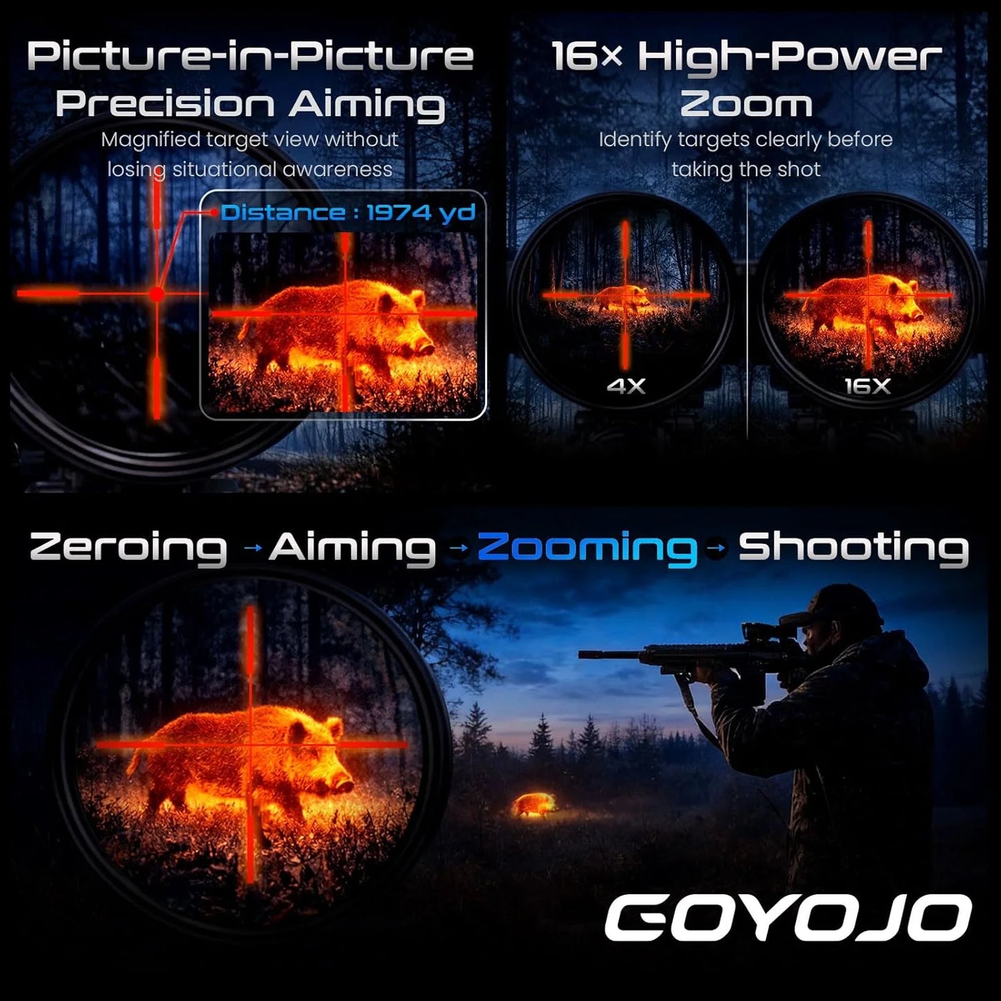 GOYOJO GRL Series Thermal Scopes, 384X288 High Resolution Thermal Imaging Scopes with 55Hz High Sensitivity Optics Night Vision Scopes, Multiple Reticles & Color, RAV Video