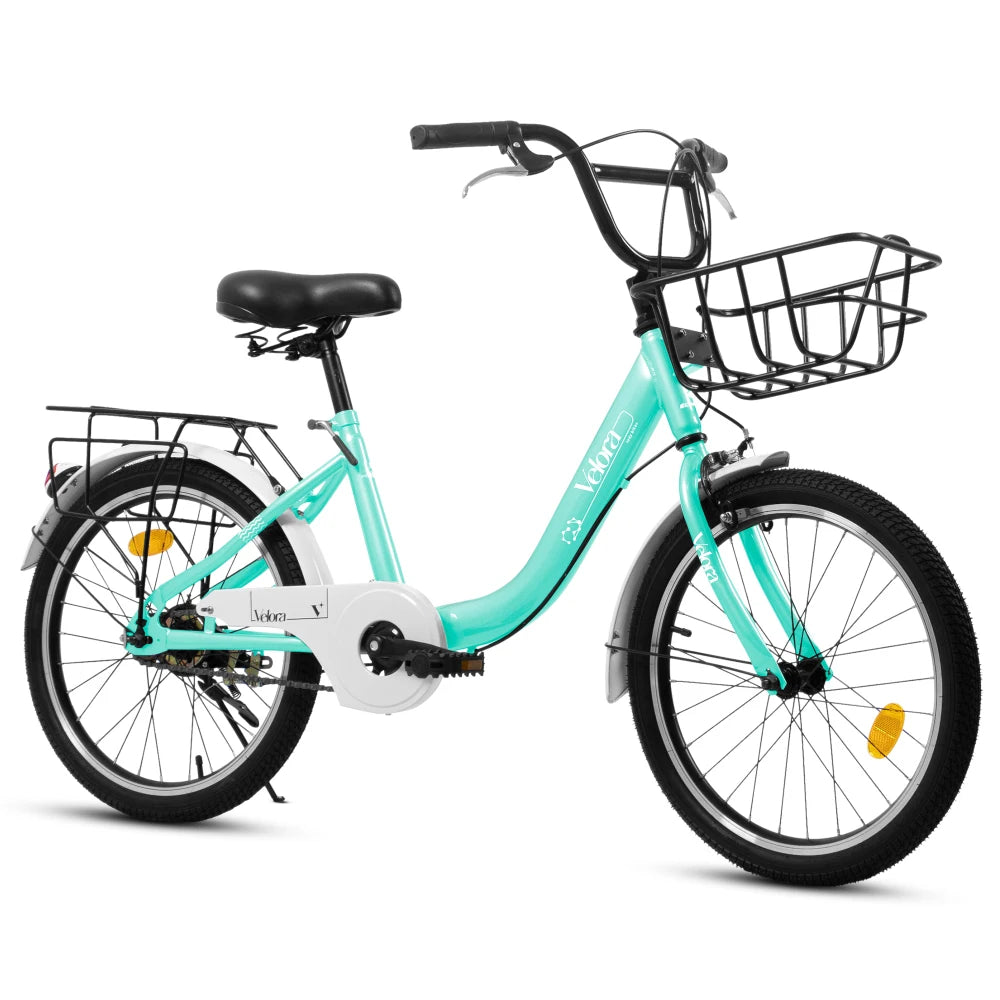 A20182 20 Inch Kids Bike for Boys & Girls, Children's Bicycle with V-Brake, 1-Speed, Chain Guard & Rear Rack, Lightweight Steel Frame (Pink, Green, Purple, White)