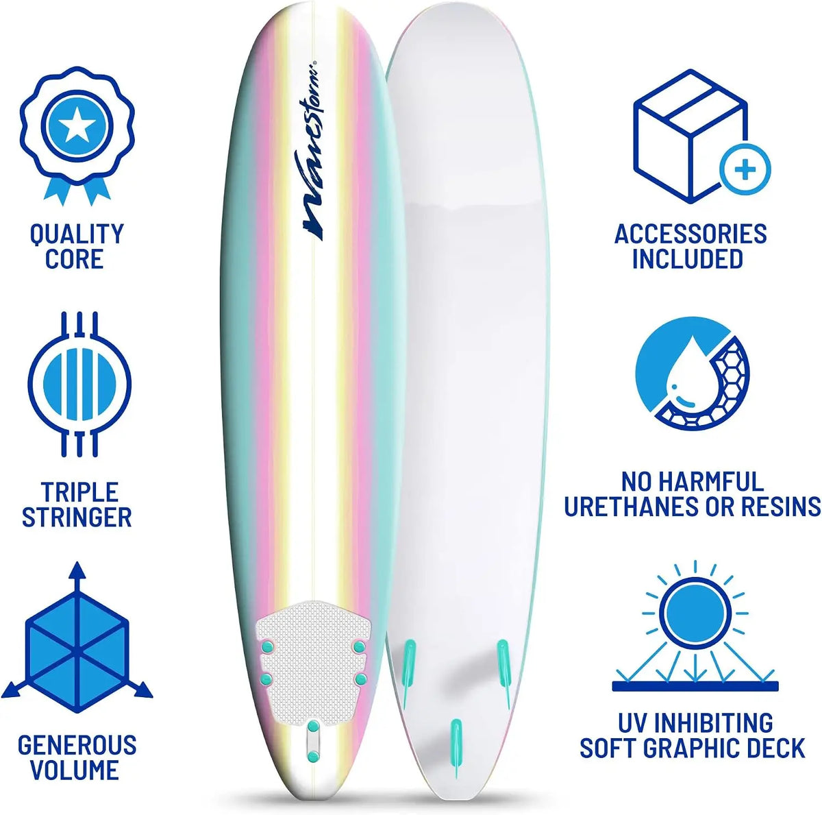 8-Foot Classic Foam Surfboard with Soft-Top Deck