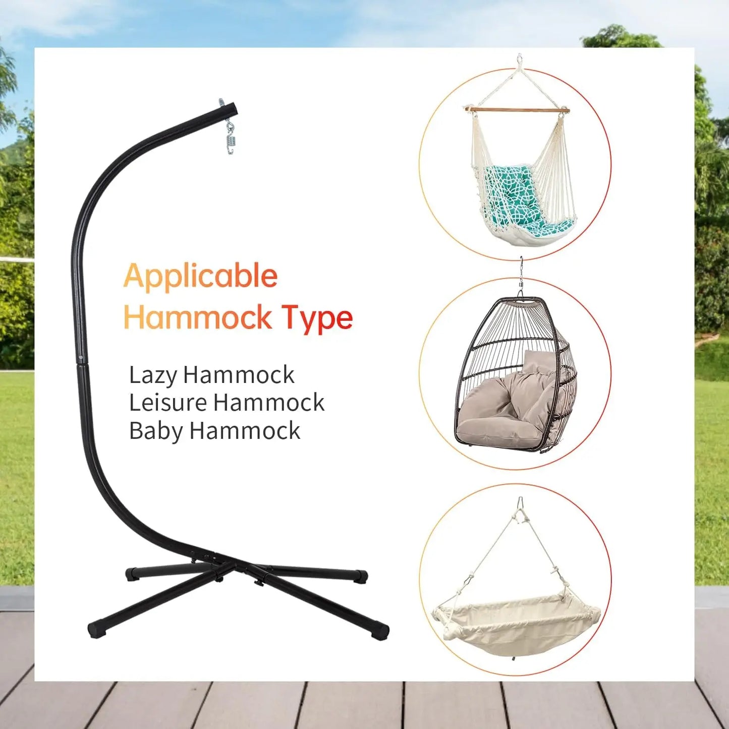 Outdoor Hanging Hammock Chair Stand with 360 Rotation, Heavy Duty Steel Frame Supports 400 LBS for Porch Swing