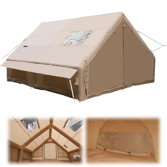 420D Oxford Cloth Camp Tent with Mesh Windows & Pump 4 Season Big House 130 Square Feets with Stove Jack for Pincnic & Travel