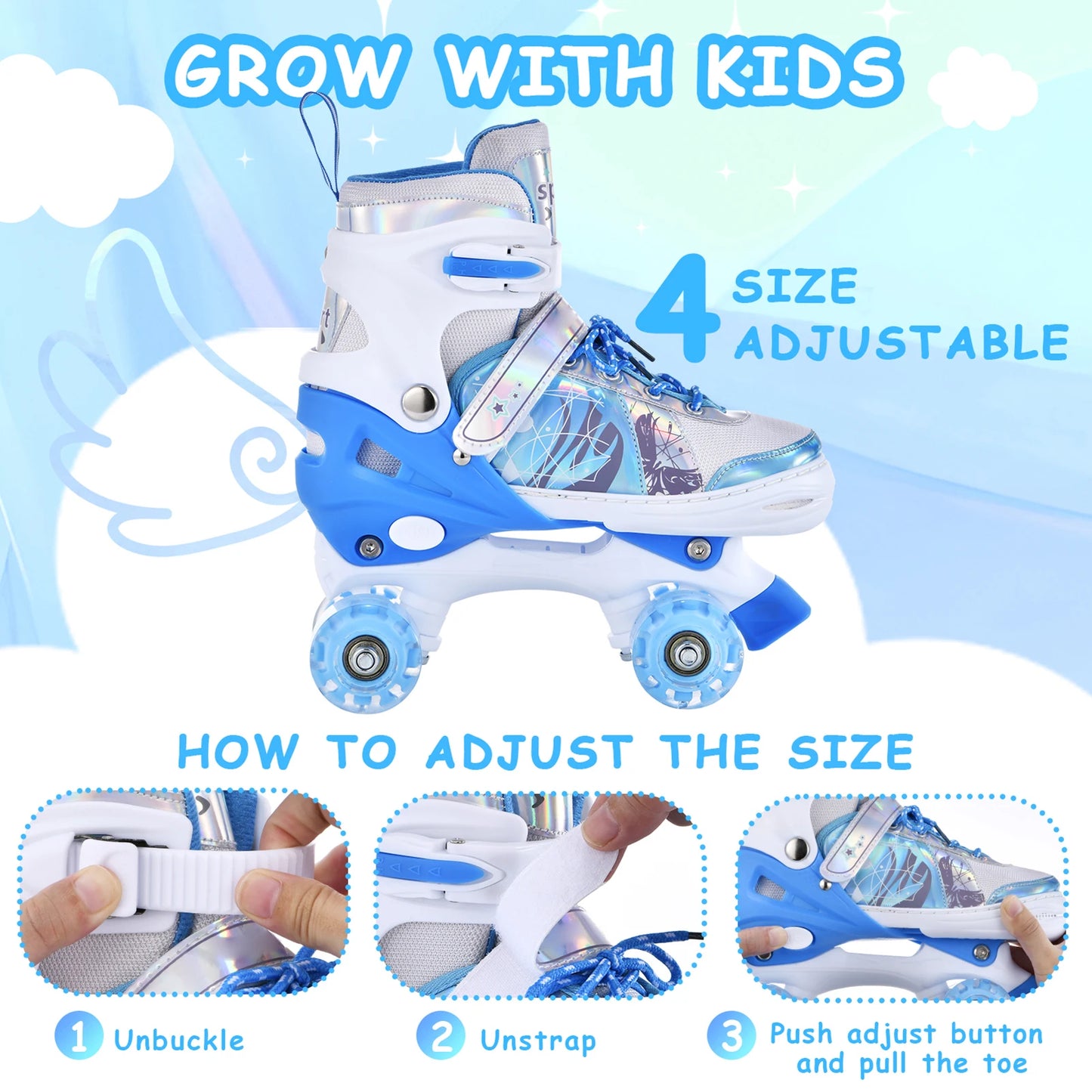 【New】TOMSHOO Roller Skates for Kids Adjustable Light Up LED Luminous Wheels Girls Roller Skates