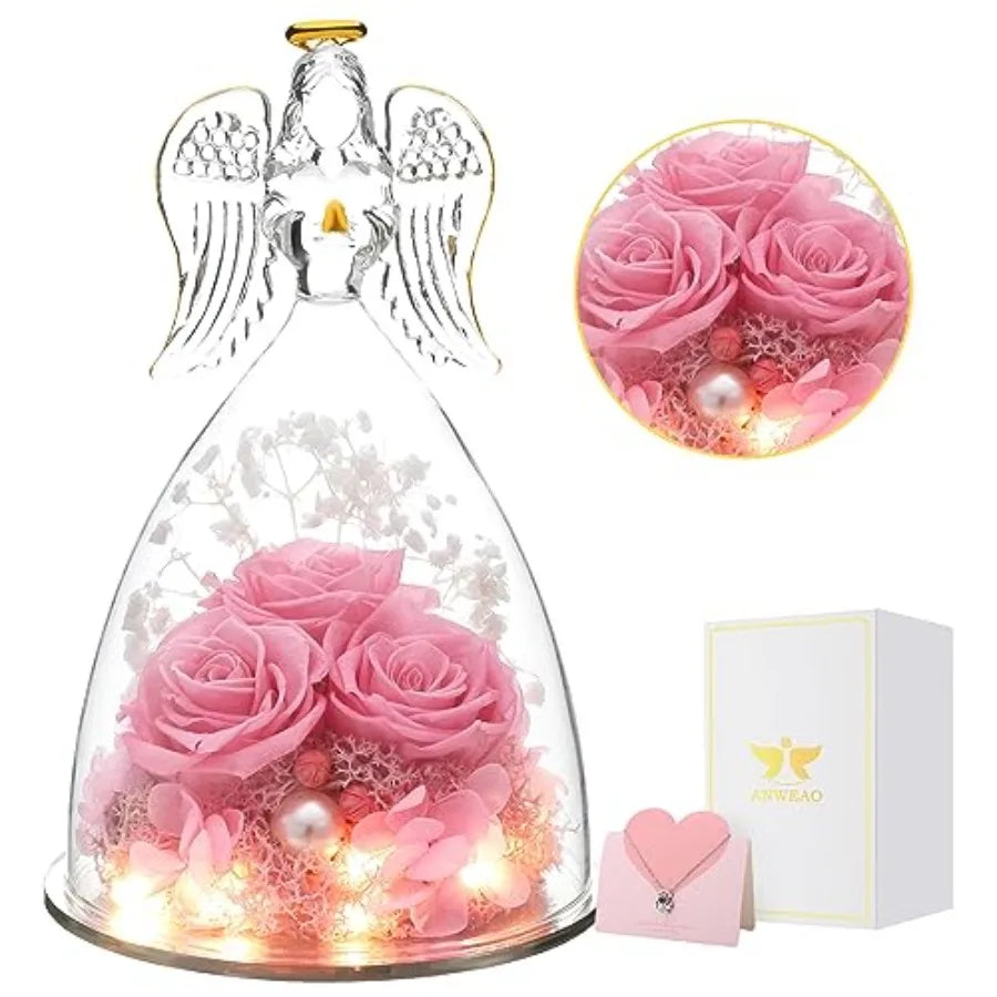 Angel Mothers Day Blessing Gifts Angel Figurines with LED Light Real Gifts for Her Mom Grandma Wife Glass Angel Figurines for V