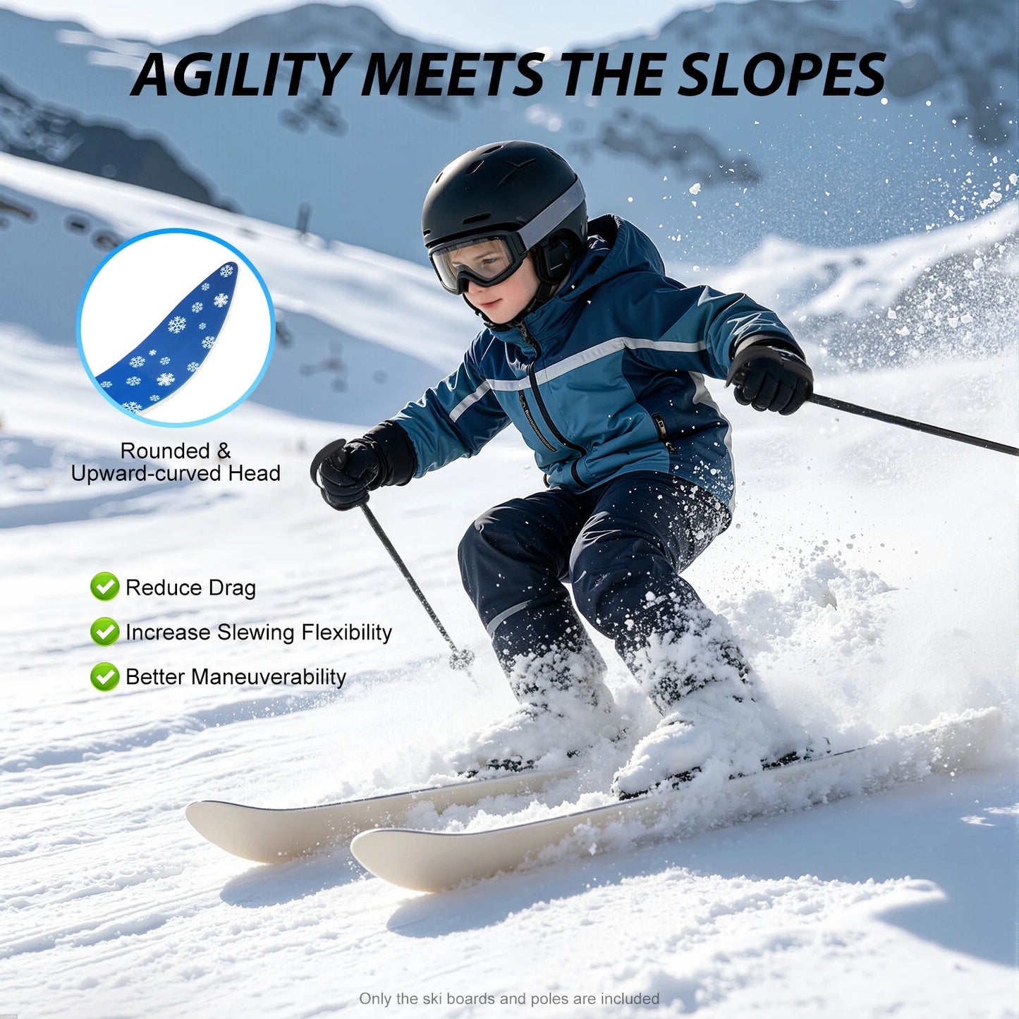 Kids Ski Set 2-8 Years Old Non-Slip Two-Way Bindings Beginner Ski Boards with Ski Poles for Outdoor Snow Grass Sand Skiing