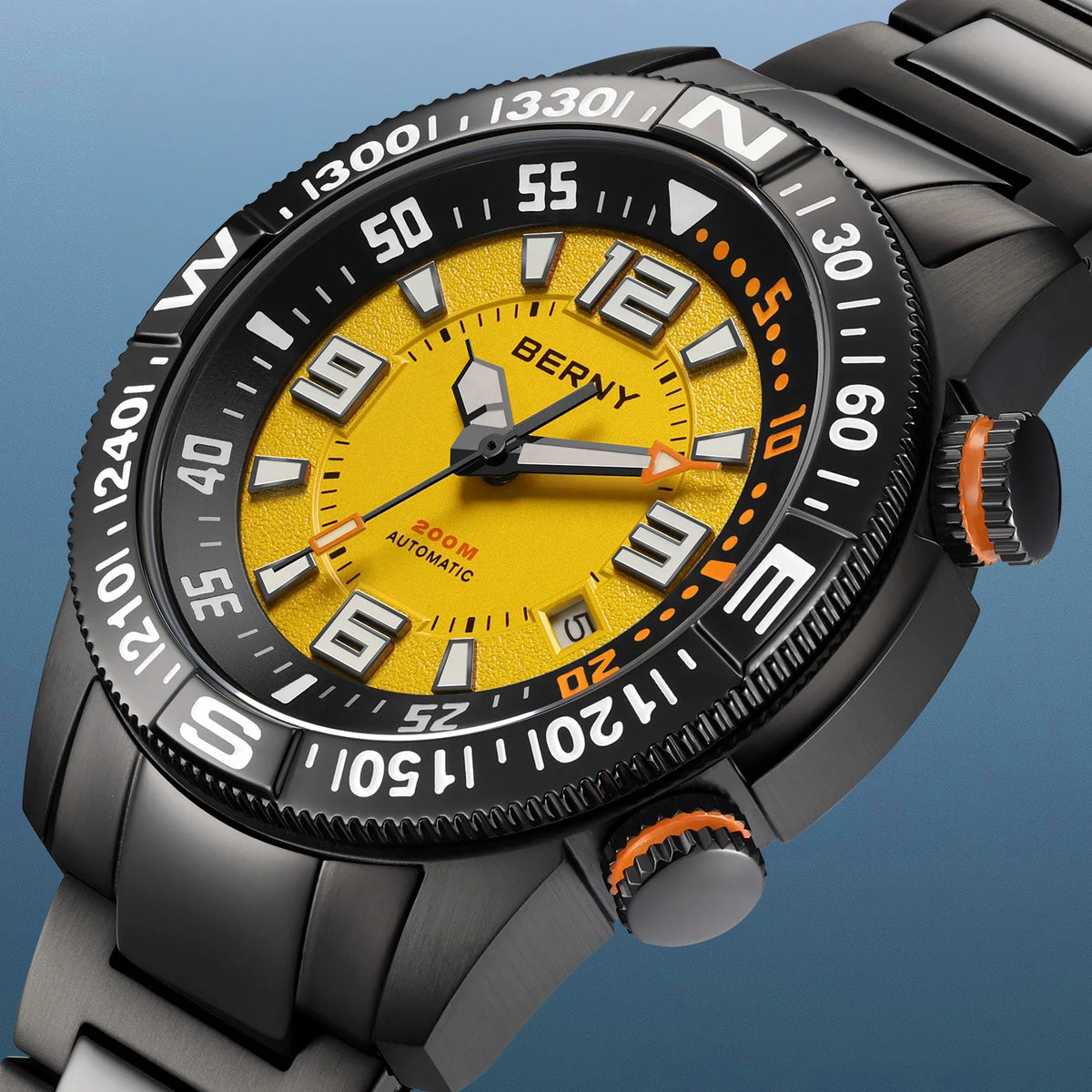 BERNY Automatic Diving Watches for Men 20ATM Super Luminous Mechanical Men's Diver Watch Full S/S Sapphire Swim Dive Wristwatch