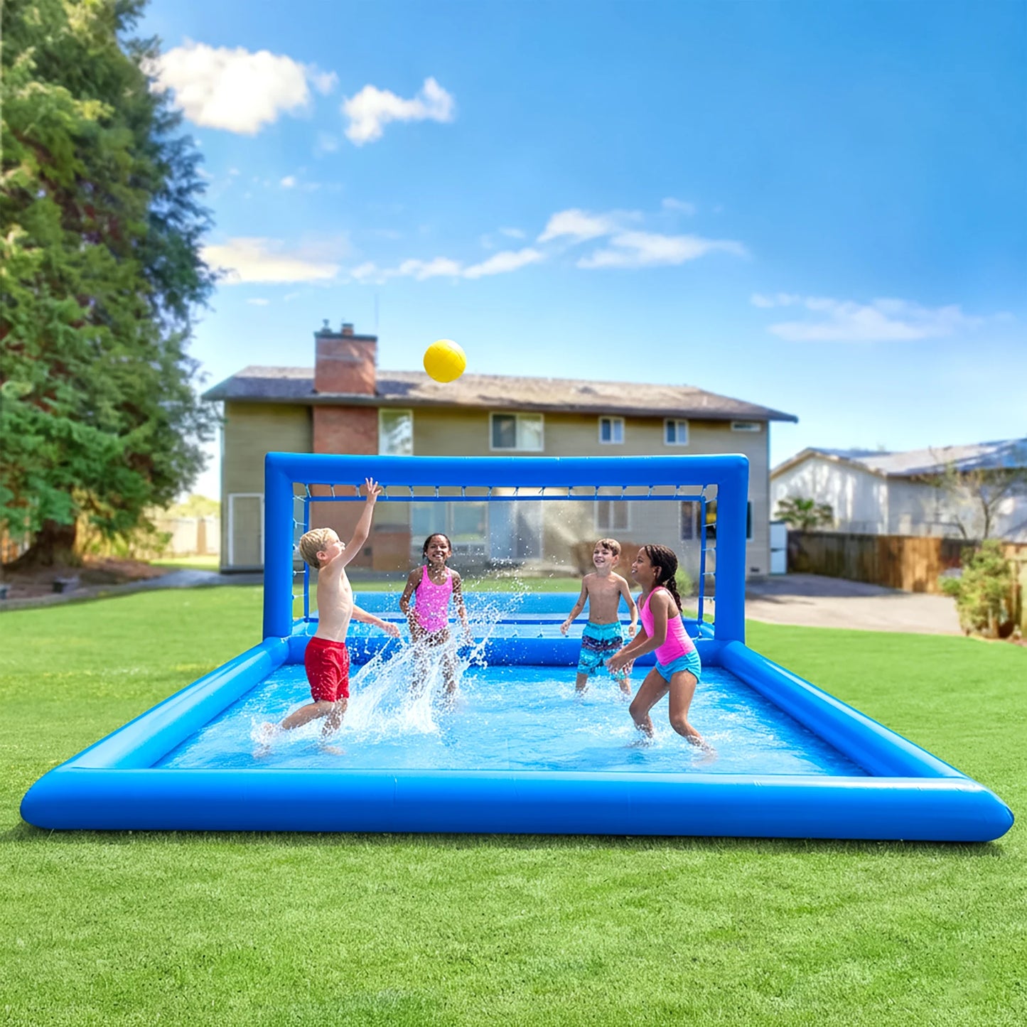 33ft Inflatable Volleyball Court Pool with Air Pump - Commercial Grade Outdoor Volleyball Net for Pool/Beach Volleyball
