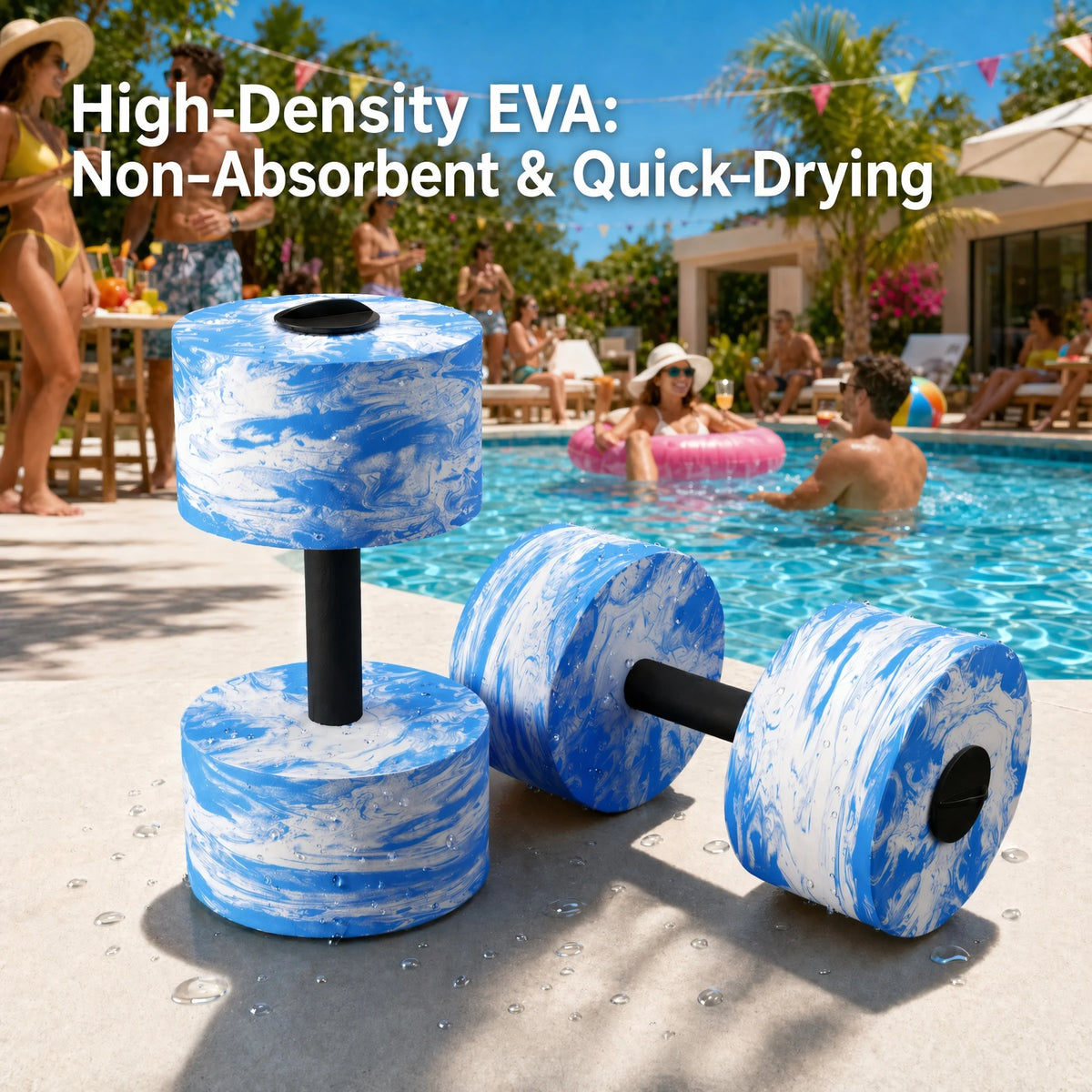 HAPBEAR 3-in-1 Aquatic Exercise Dumbbells, Adjustable Water Weights for Pool Exercise, High-Density EVA Foam Barbell for Water Aerobics Equipment, Physical Therapy & Joint-Friendly Strength Training