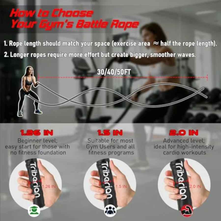 Battle Rope for Home Gym Workout - Heavy Weighted Training Eercise Ropes Fitness Equipment with Sleeve and Anchor Strap Kit for
