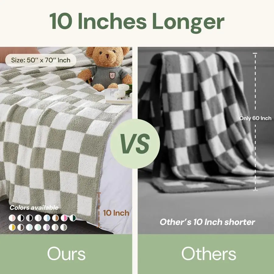Checkered Throw Blanket, Pink Soft Cozy Fluffy Warm Hand Made Throw Blankets for Couch, Sofa, Chair, Bed, Camping, Picnic, Trave