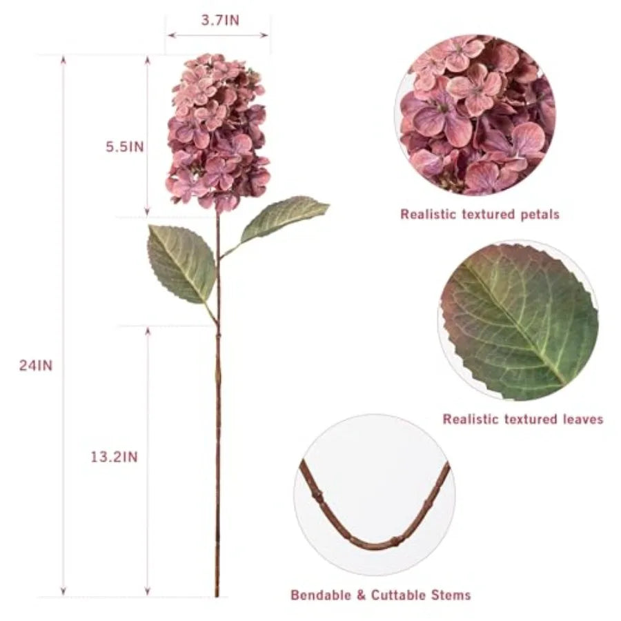 Burgundy Hydrangea Artificial FlowersFall Hydrangeas Artificial Flowers Fake Fall Dried Hydrangea Decoration Faux Silk Flower w