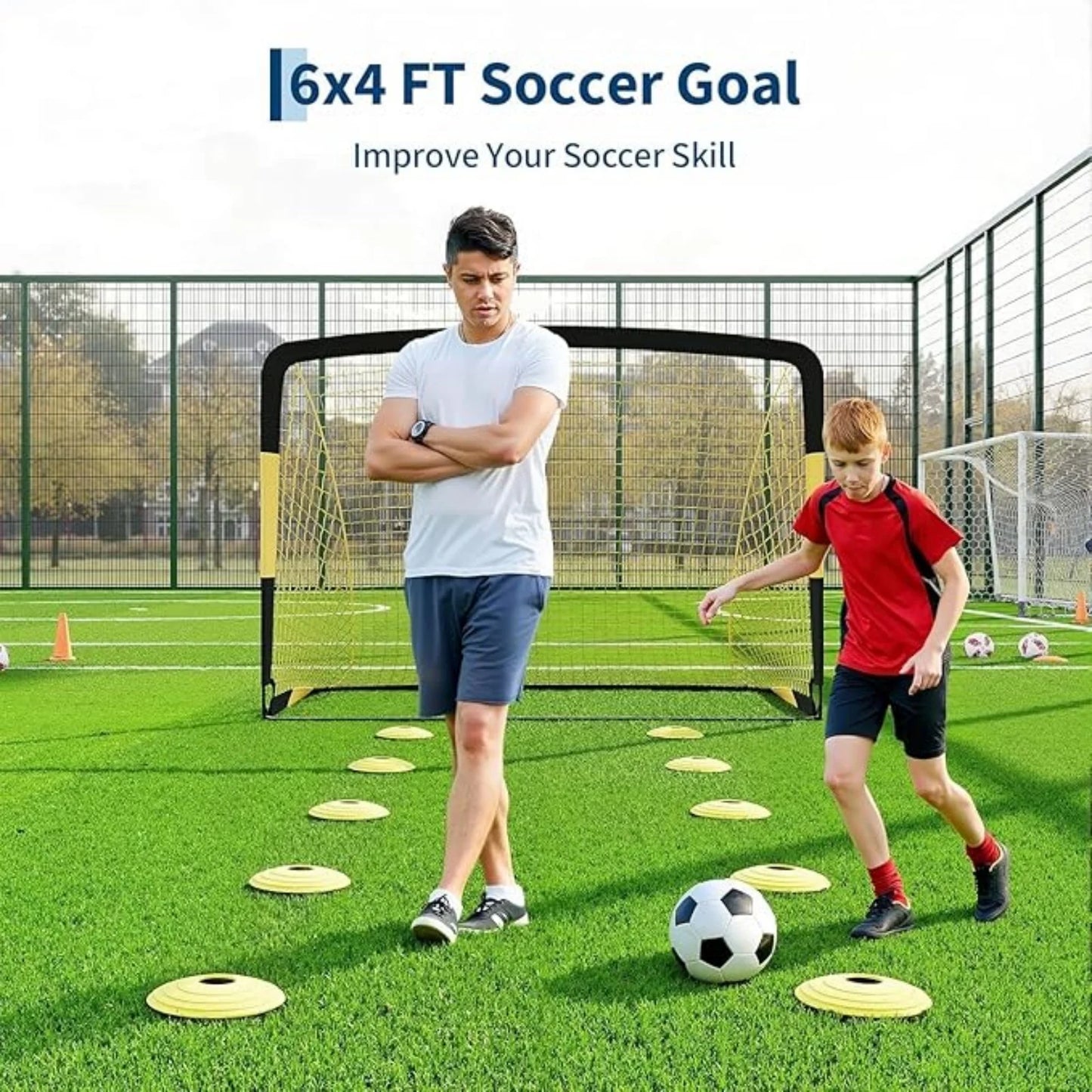 6x3x4FT Portable Steel Soccer Goal Heavy Duty Net, Durable PE Netting, Sturdy Metal Frame for Backyard Training, Youth & Adult
