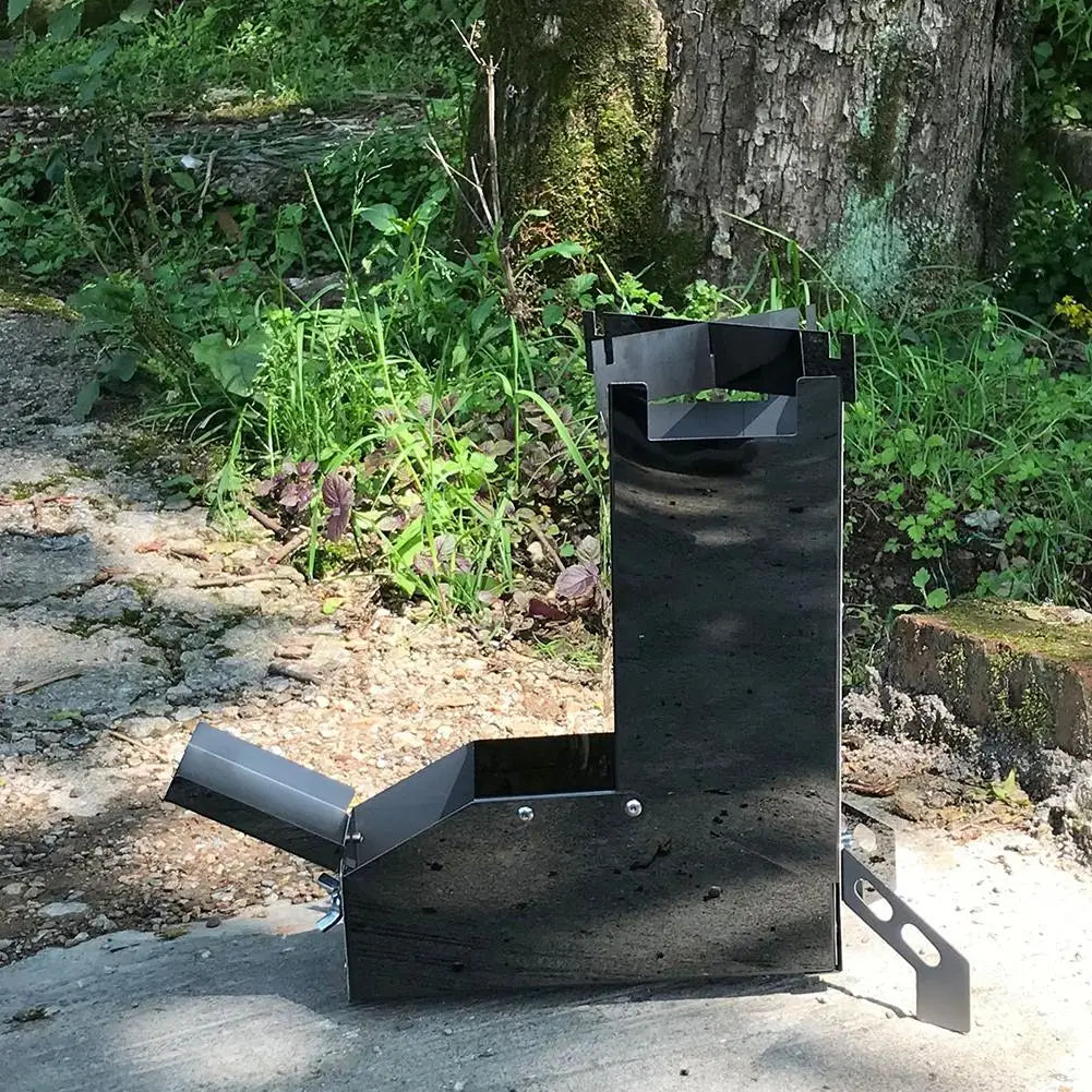 Outdoor Camping Stainless Steel Rocket Wood Stove Picnic Hiking Cooking Furnace