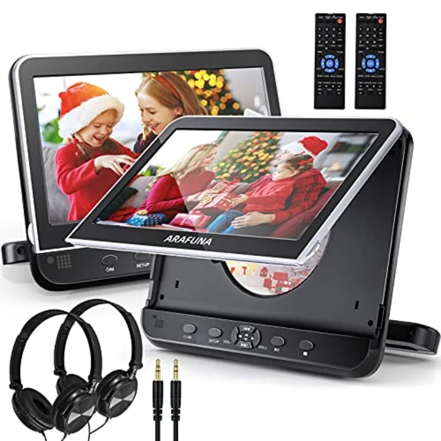 Dual Car DVD Player with Headrest Mount, Two Headrest DVD Player with 2 Headphones, Support 1080P Video, HDMI Input, AV in/Out,