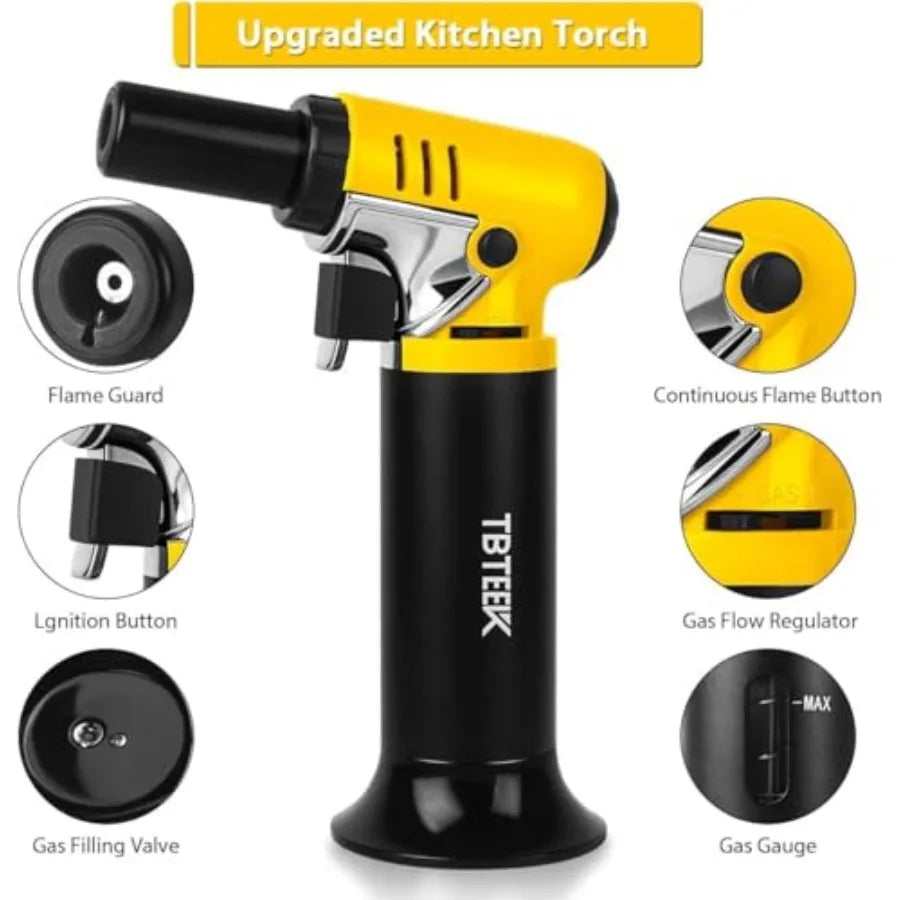 Butane Torch with Fuel Gauge T907, One-hand Operation Kitchen Torch Lighter with Adjustable Flame for BBQ, Baking, Brulee Creme