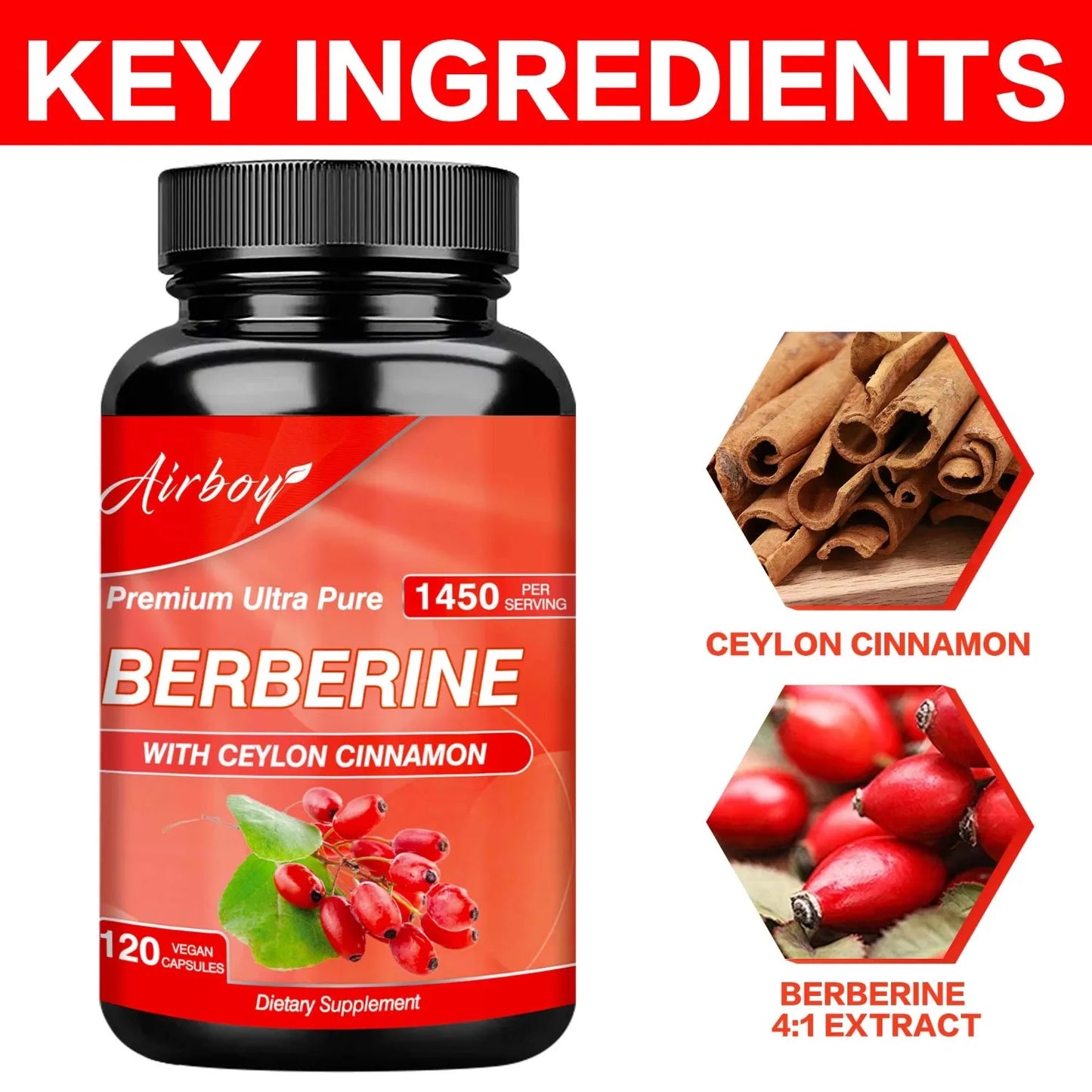 Berberine Capsules - Supports Digestive Comfort and Overall Health, and Enhances Immune Function - 120 Capsules