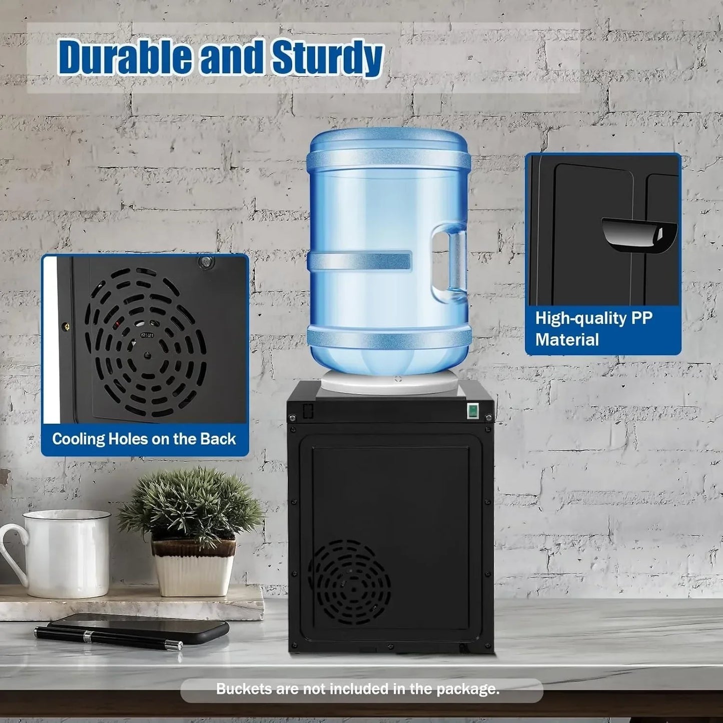 Top Loading Countertop Water Dispenser - 3 Temperature Settings, Fits 1-5 Gallon Bottles /Hot/Cold - 110V 550W (White)