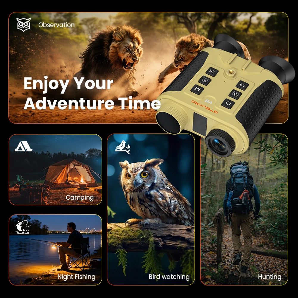 GTGUARD V6 Night Vision Binoculars 300m Night Vision 4K Photo 1080P HD Video 8x digital zoom for outdoor nighttime activities