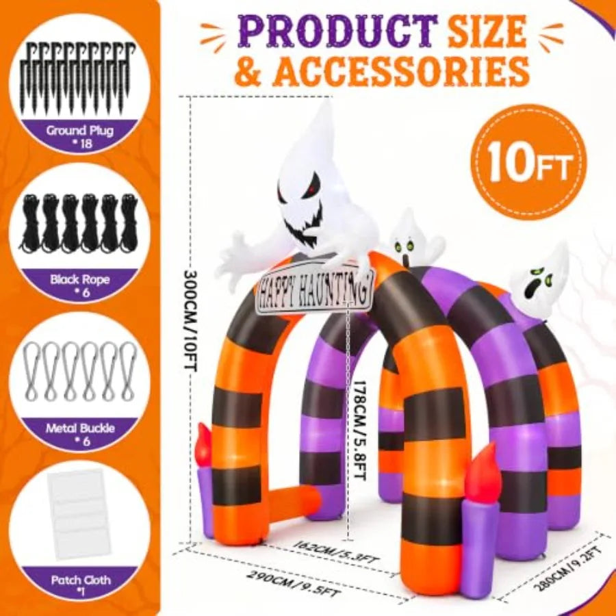 Outdoor Halloween inflatable arch tunnel with ghost design, PVC material, white color, weather-resistant and quick-setup for ya