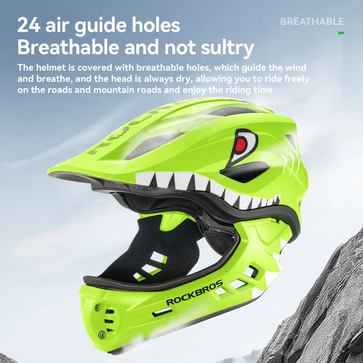 ROCKBROS Child Cycling Helmet Impact Resistant Cross Helmet Detachable Full Face Helmet Safety Protection Bicycle Scooter Helmet