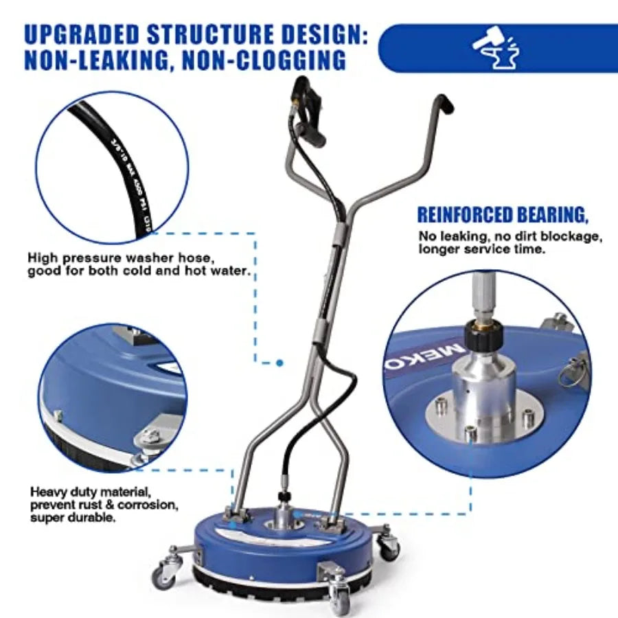 Pressure Washer Surface Cleaner 20'' for Driveway Sidewalk Curb Deck Patio Cleaning; Steel Frame Black/Gray Heavy-Duty Wheels 3