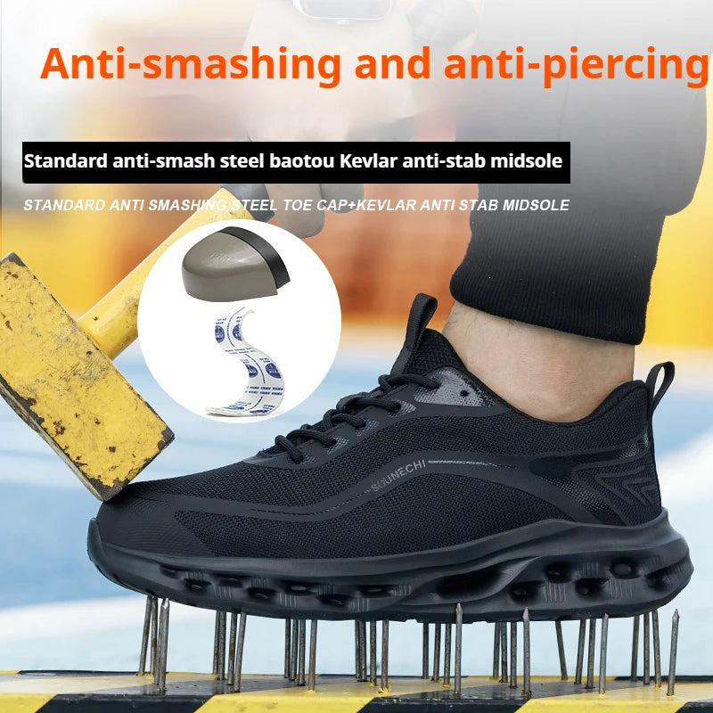 Men's Steel Toe Safety Shoes Anti-Smash Puncture-Proof Lightweight Breathable Work Boots with for Outdoor Construction Sneakers