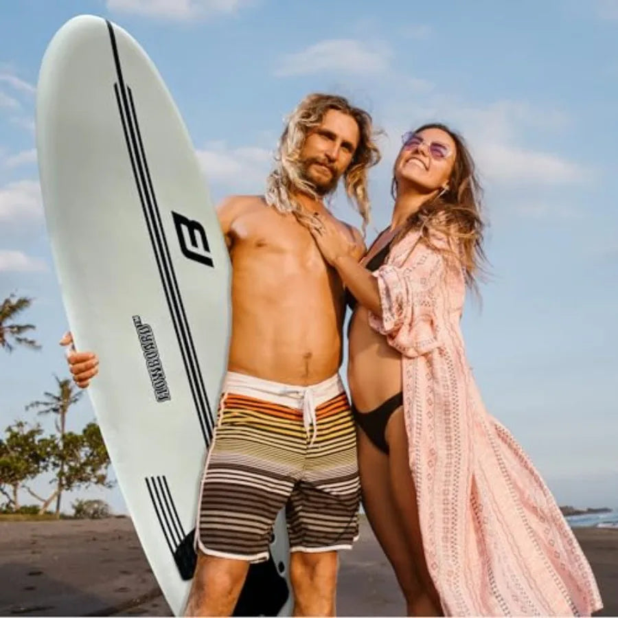 Surfboard Softboard Foam with 3 Fins 6' Foot Leash and 2 Wood Stringers Inside Board Available in 6' and 7' Short Boa