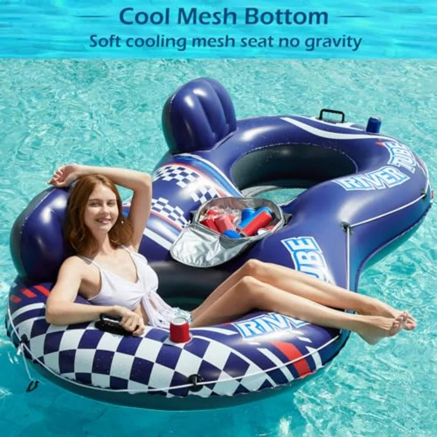 Inflatable River Tube Float - 2 Person Heavy Duty River Float Pool Floats with Removable Cooler Lake Water Tubes for Floating R