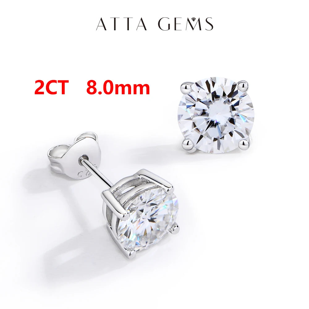 ATTAGEMS S925 Sterling Silver D VVS1 Moissanite Four Claw Earrings For Women Man Sparkling Wedding Jewelry Trendy Stud Earrings