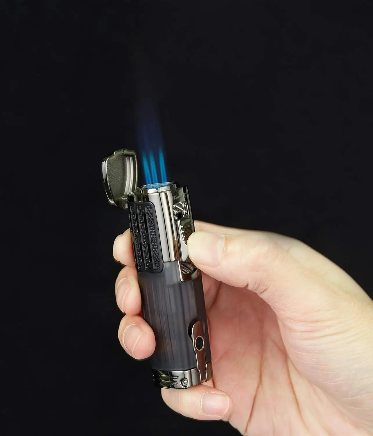 Triple Jet Flame Torch Lighter Refillable Butane with Cigar Punch, 2 Pack Charcoal