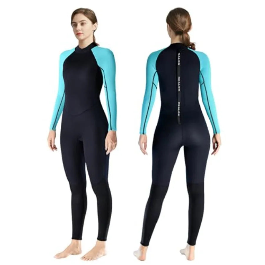 Womens Neoprene Full Wetsuit 3mm for Cold Water Swimming, Surfing, Snorkeling, Diving Black, Thermal Insulation, Flexible Fit