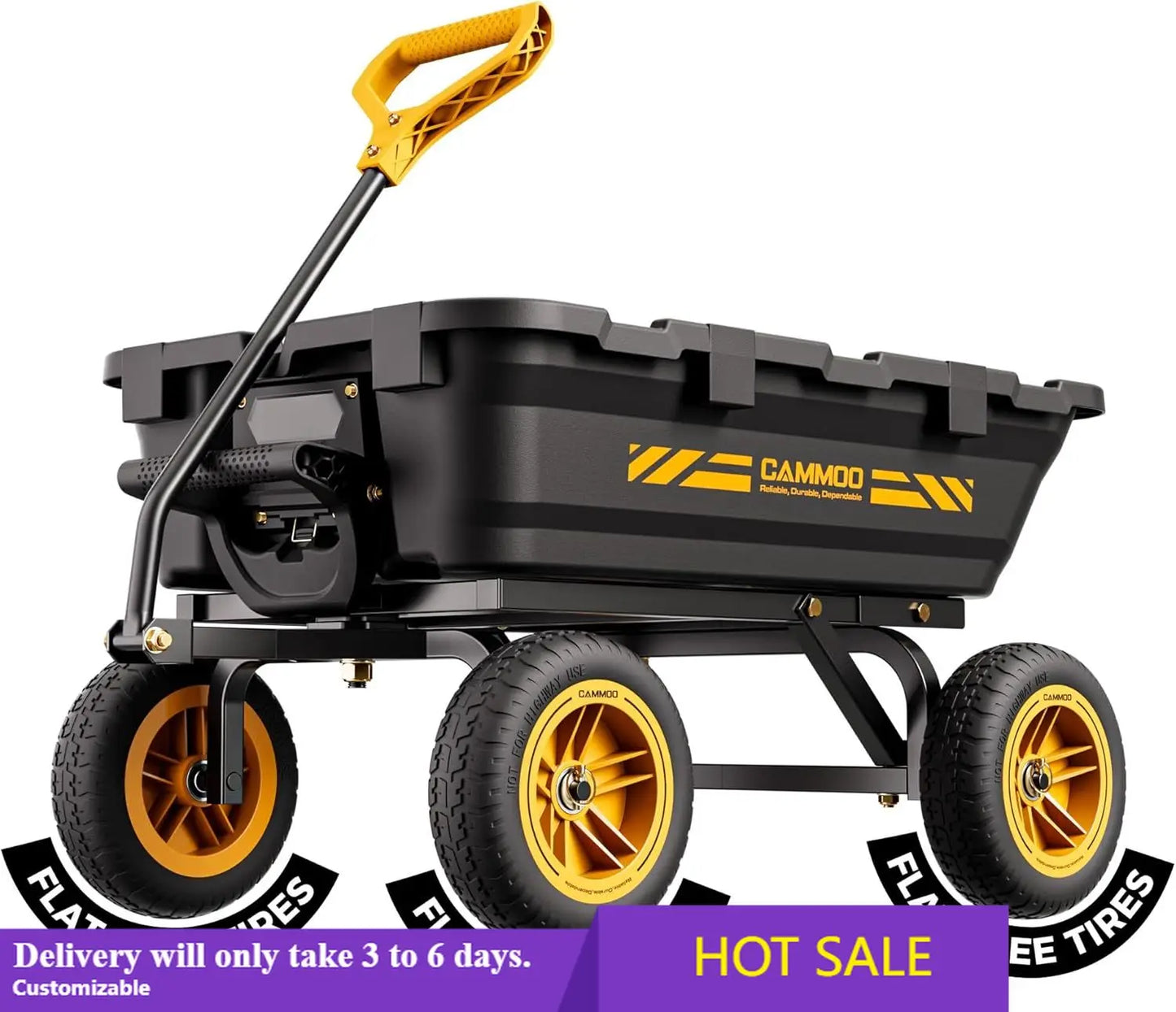10in NO-FLAT TIRES 900lb Heavy-Duty Garden Dump Cart DIY Expandable Capacity Over 4 Cu.Ft. Utility Wagon
