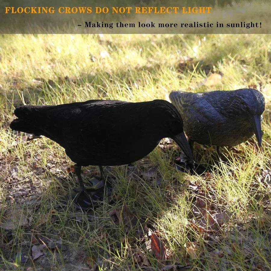 GUGULUZA Crow Decoys Full Body Plastic Crow Decoy for Hunting Black Flocked Crow Decoy w/Feet Stake for Halloween Decor Yard Ga