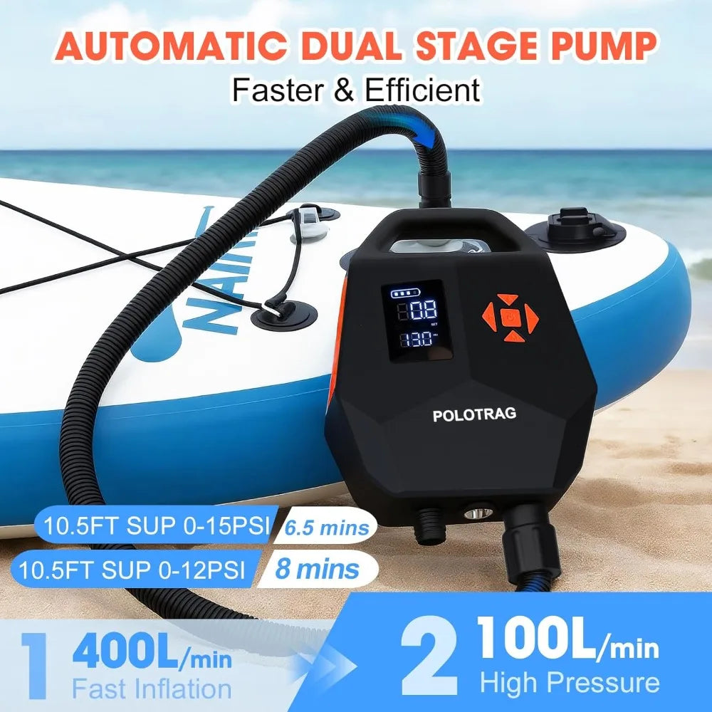 20PSI Rechargeable SUP Pump, 12000mAh Electric Paddle Board Air Pump with Auto-Off, Portable Inflator for Kayak, Air Mattress