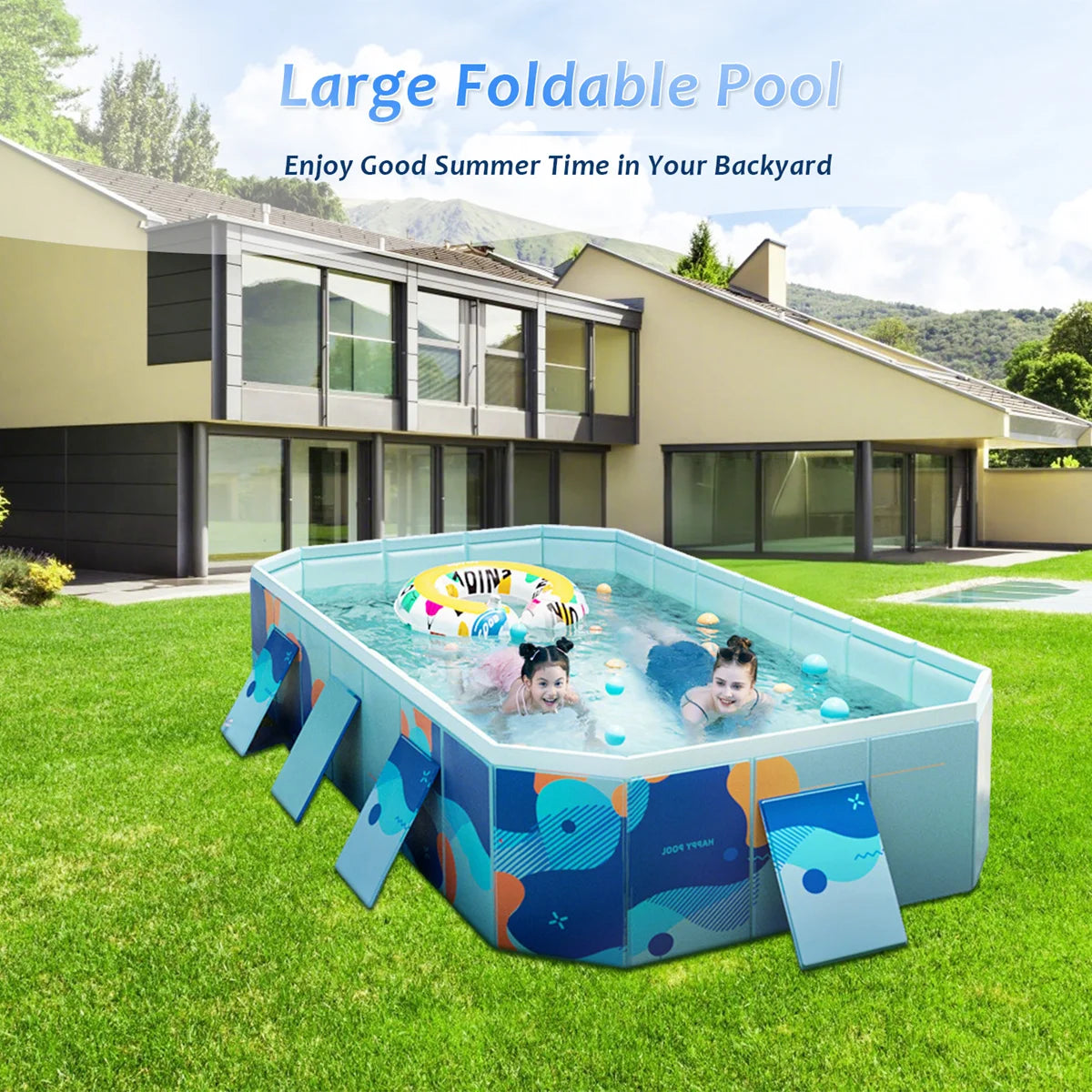 3m(286x167x50cm) Non-Inflatable Swimming Pool PVC Foldable Summer Water Sports Party Pools Bathtub For Family Home Outdoor Garden Backyard