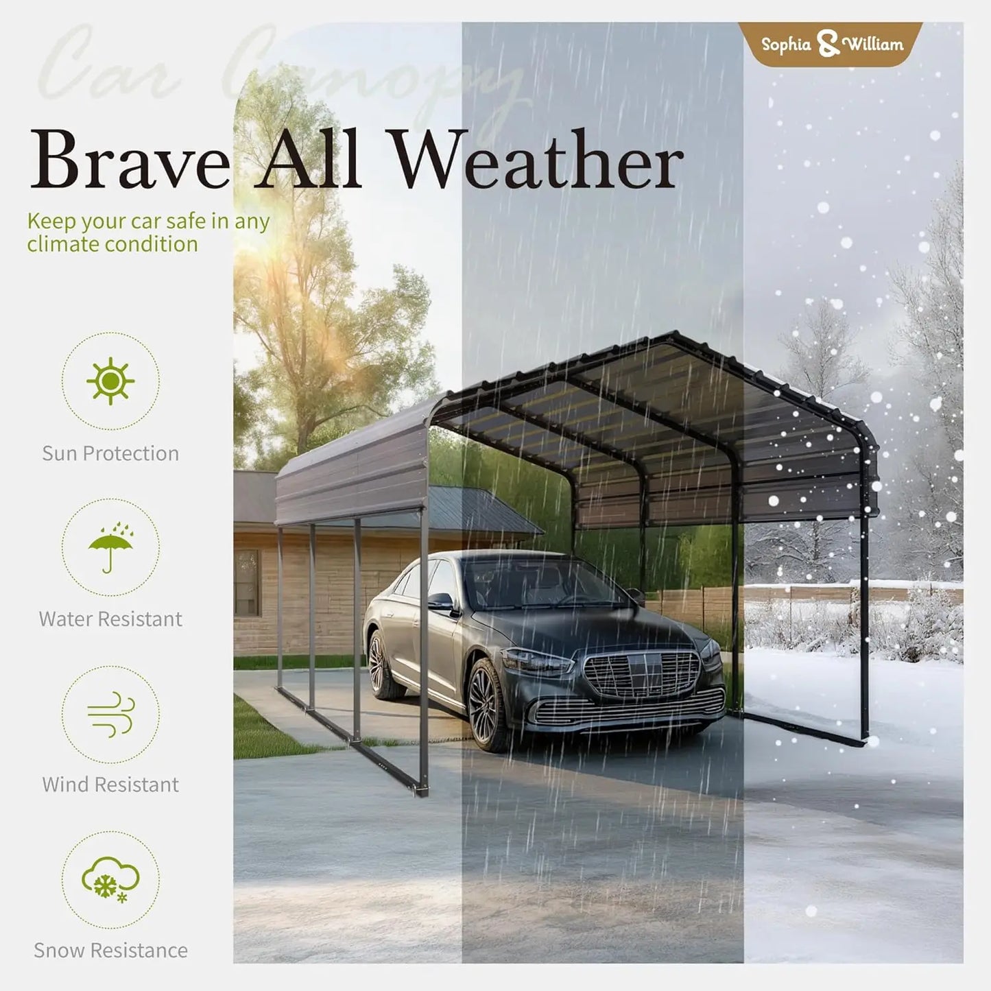 Carport Car Port Metal Canopy 10x15 ft Heavy Duty for Snow, Portable Garage Kit Shed Tent Shelter Metal Frame All, Customized
