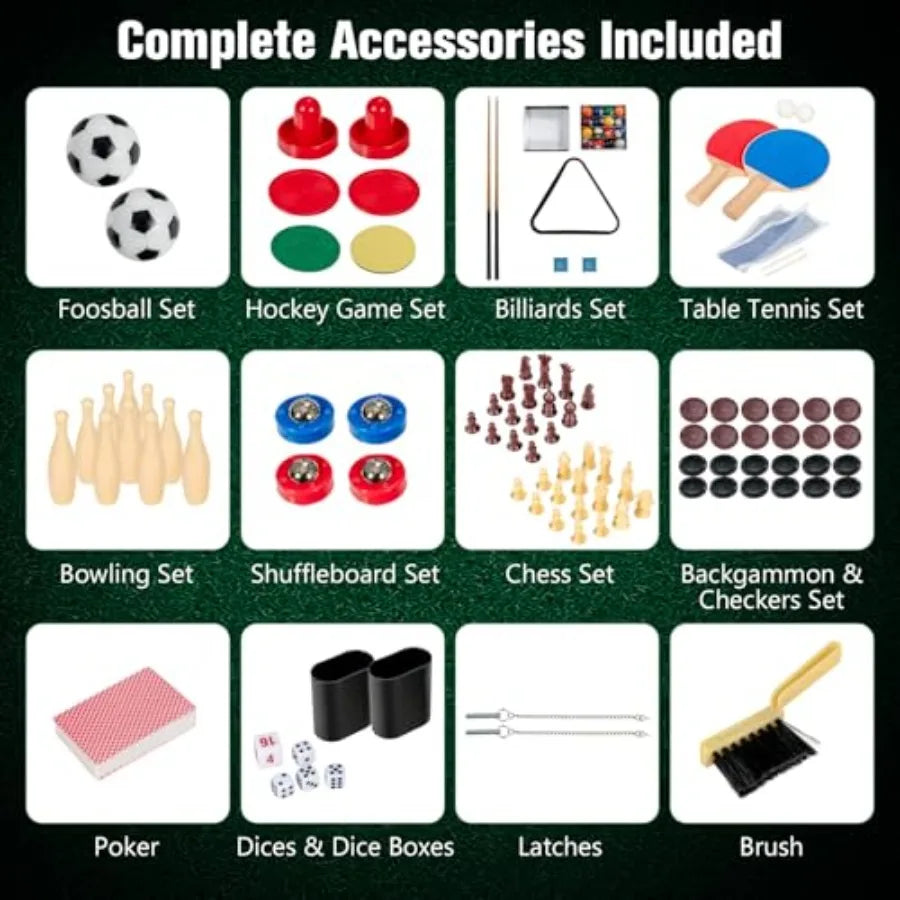 Multi Game Table 10 in 1 Board Gaming Table with Ping Pong Foosball Air Hockey Billiards Card Chess Checkers Shuffleboard Bowli