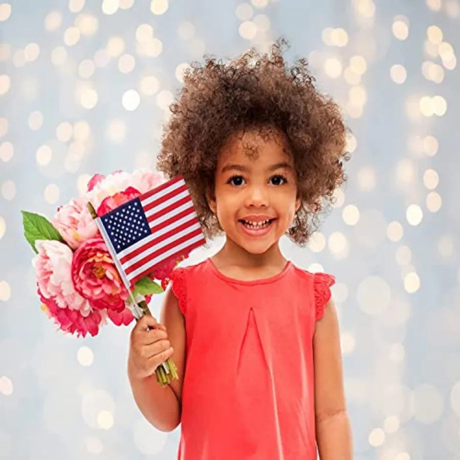 Small American Flags on Stick, Mi Handheld USA Flags with Kid-Safe Spear Top, American flags For Outside, 4th of july decoratio