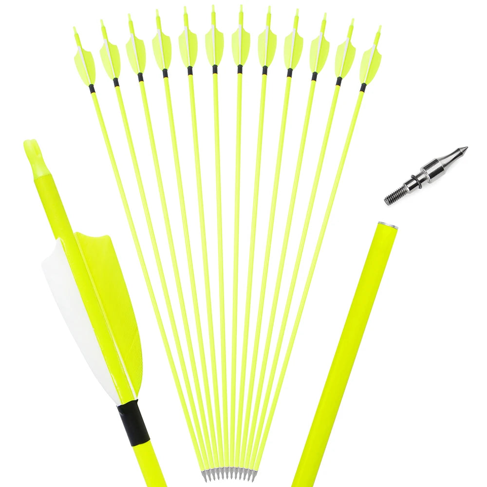 3inch Turkey Feather Mixed Carbon Arrow Spine 500 Archery Recurve Compound Bow Hunting Shooting Target Bow Accessories,12pcs
