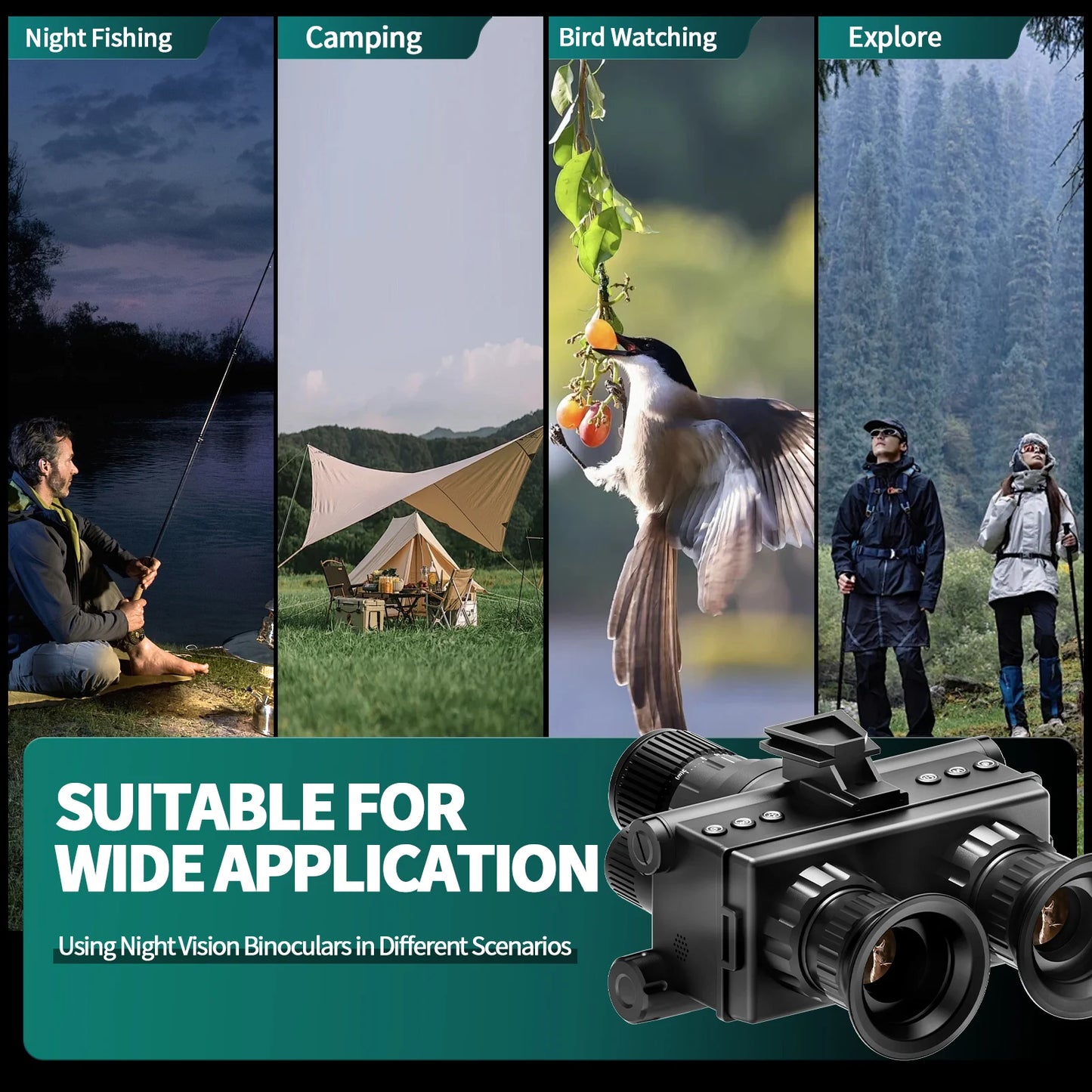 Night Vision Device Binocular Single Tube With Tactical Light Supports Head-Mounted Infrared 4k Uhd 48mp Head Mounted Tactical Telescope Goggles, 8x Zoom,600m Infrared Night Vision Binoculars Hunting Trail Camera