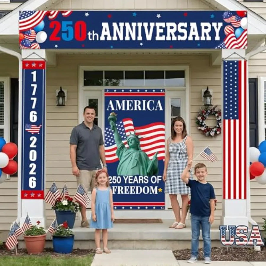 4Pcs 250th Anniversary Door Decorations Patriotic Door Banner Cover 1776-2026 USA Birthday Porch Signs America 250 Anniversary