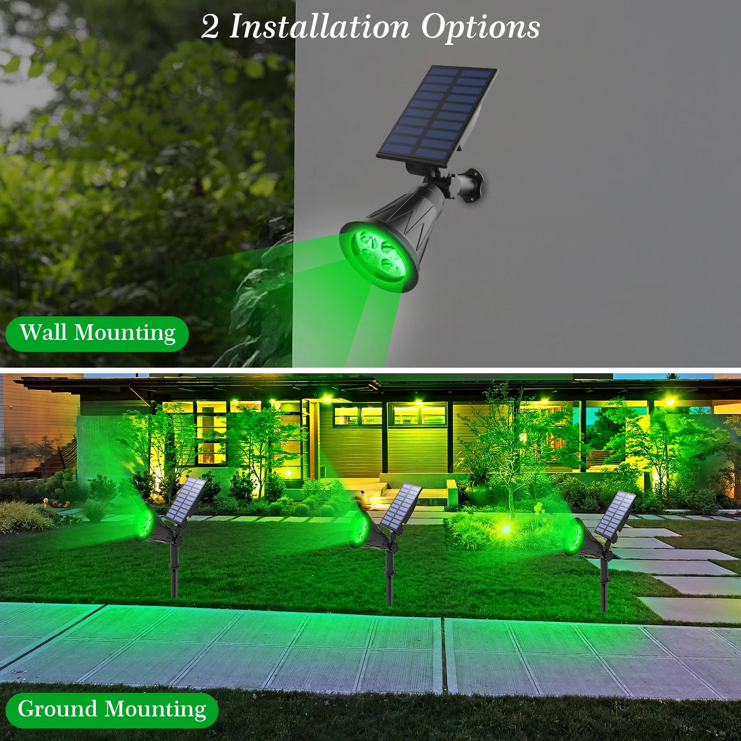 2pcs Green Led Solar Lights Solar Spotlight IP65 Waterproof Solar Wall Light Solar Garden Light Solar Lamp Outdoor