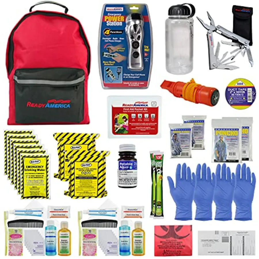72 Hour Deluxe Emergency Kit, 2-Person 3-Day Backpack, First Aid Kit, Survival Blanket, Power Station, Emergency Food, Portable
