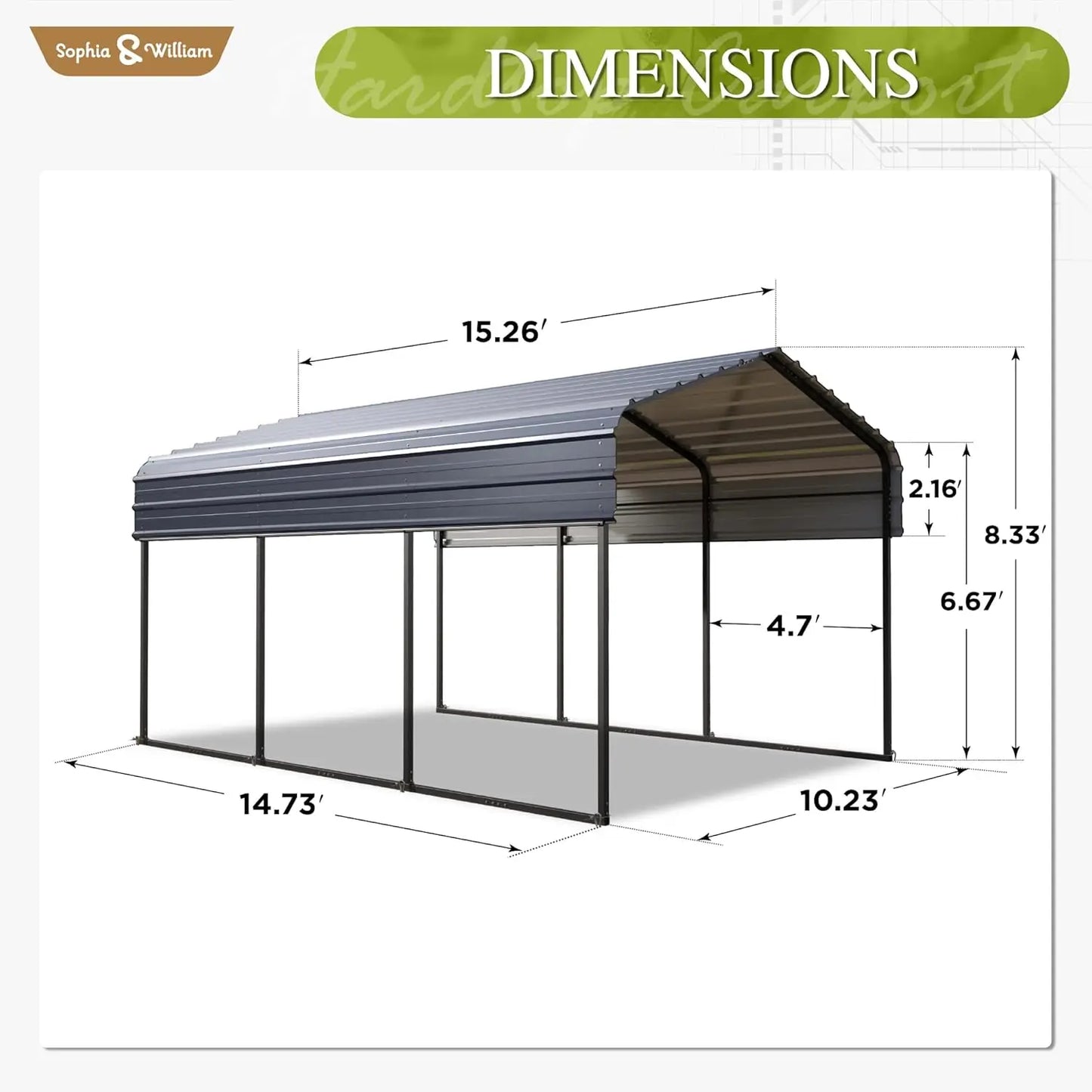 Carport Car Port Metal Canopy 10x15 ft Heavy Duty for Snow, Portable Garage Kit Shed Tent Shelter Metal Frame All, Customized