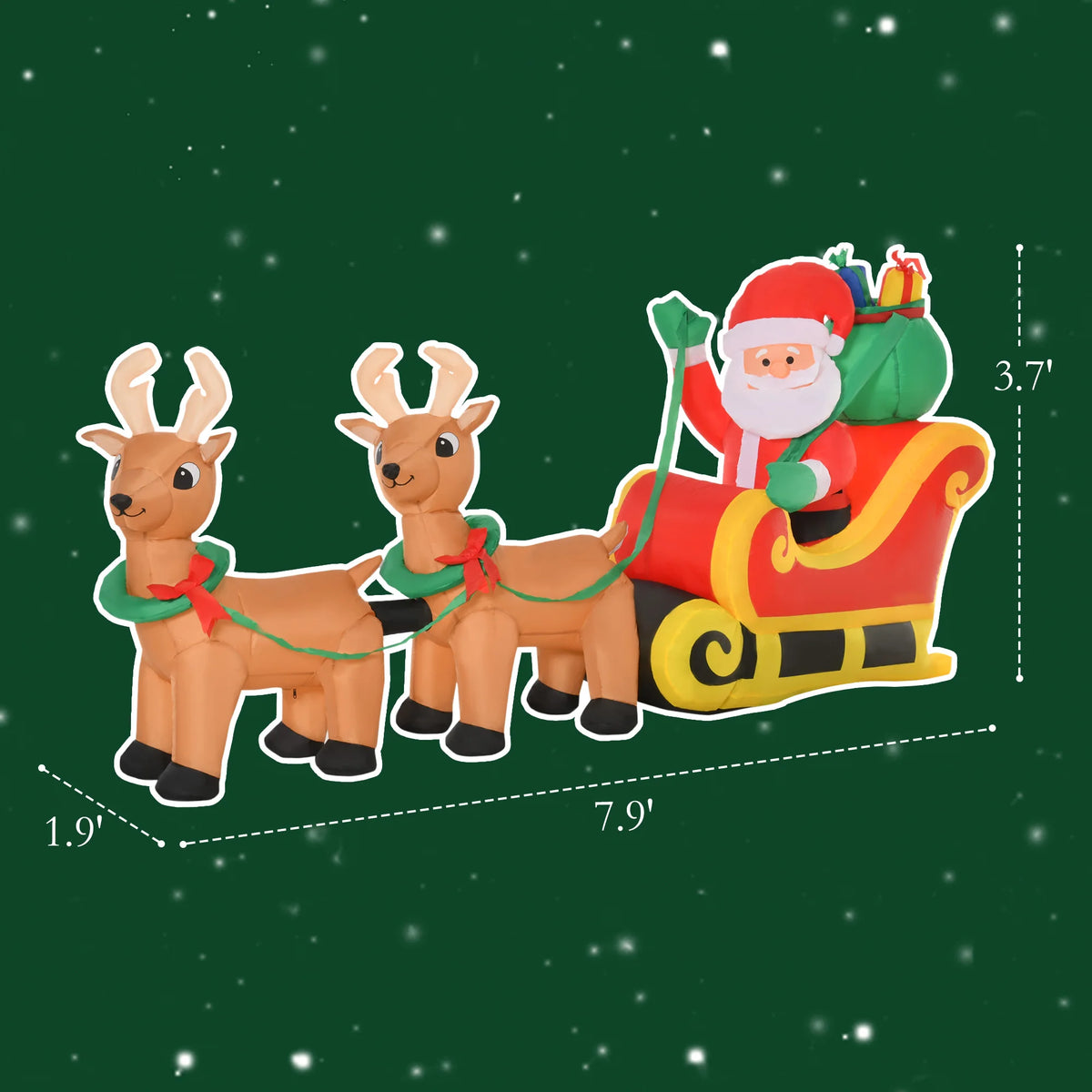 HOMCOM 8ft Long Christmas Inflatable Santa Claus with Sleigh and Reindeer, Outdoor Blow-Up Yard Decoration with LED Lights Display