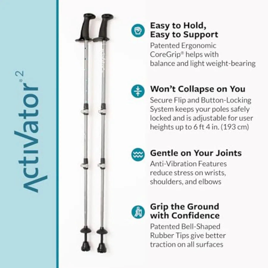 ACTIVATOR 2 Walking Poles 1 Pair CoreGrip for Stability Weight-Bearing Recovery Core Strength Adjustable Collapsible Lightweigh