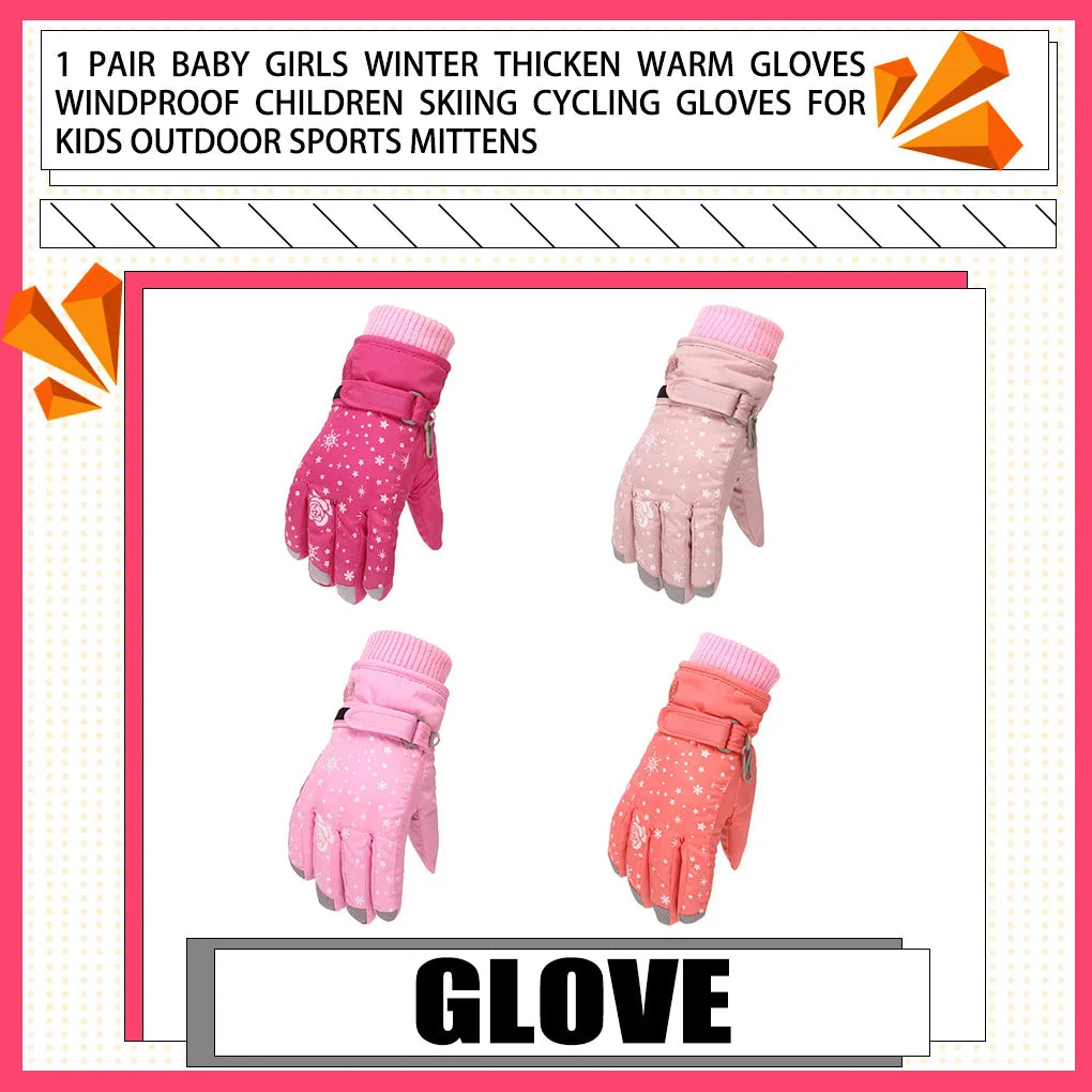 1 Pair Winter Children Skiing Glove Gloves Mittens Activity Light Pink