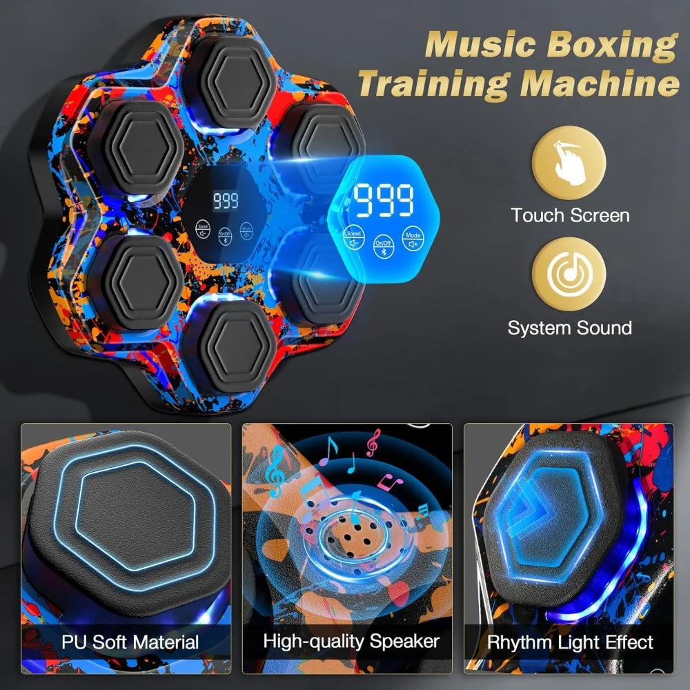 Smart Bluetooth Boxing Machine with Gloves, Wall Mounted Music Punching Trainer for Home Gym, 9 Modes 9 Speeds LED Display