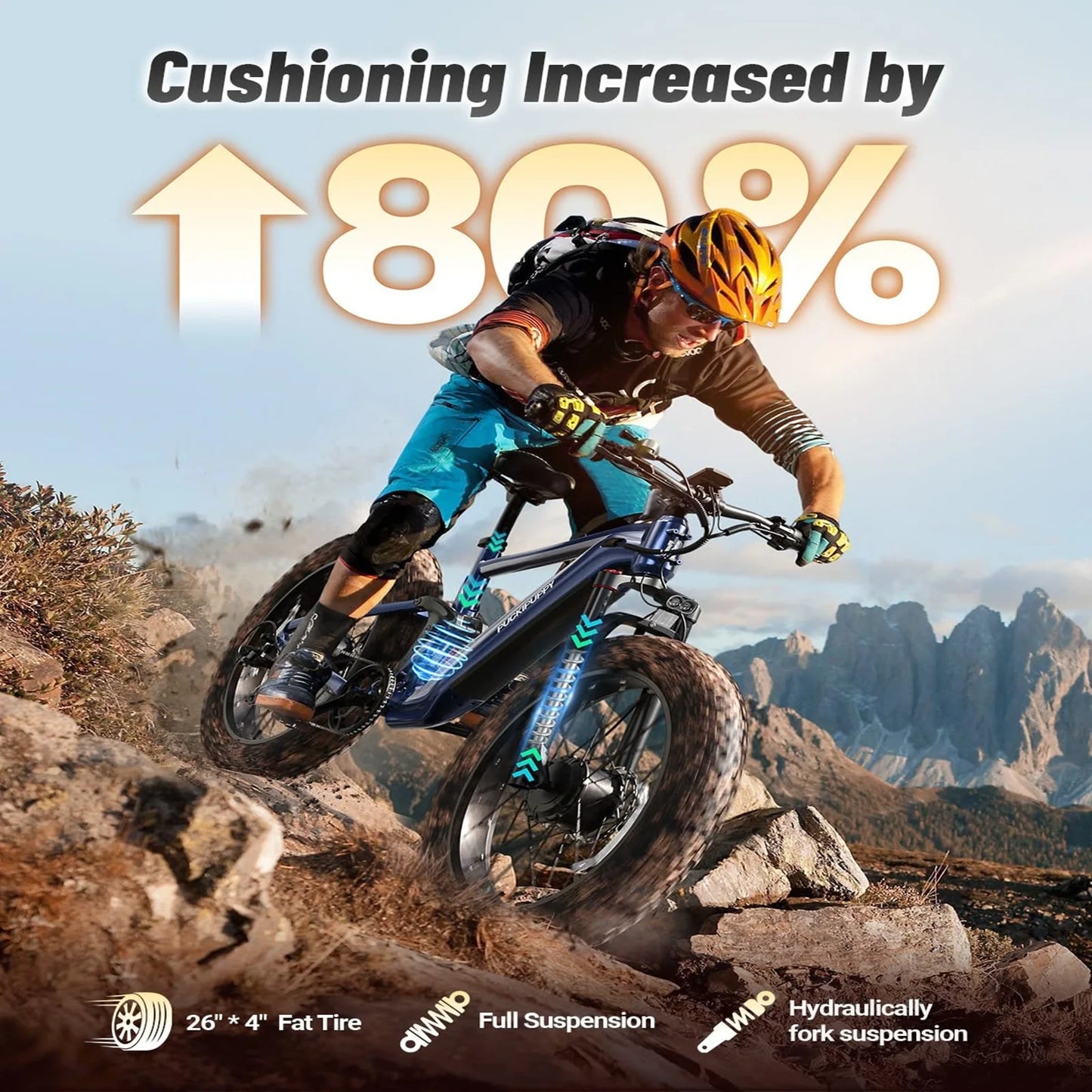 PUCKIPUPPY Dual Motor Electric Bike for Adults 1600W 48V 20AH Battery with Torque Sensor 8 Speed 26" Fat Tire Full Suspension