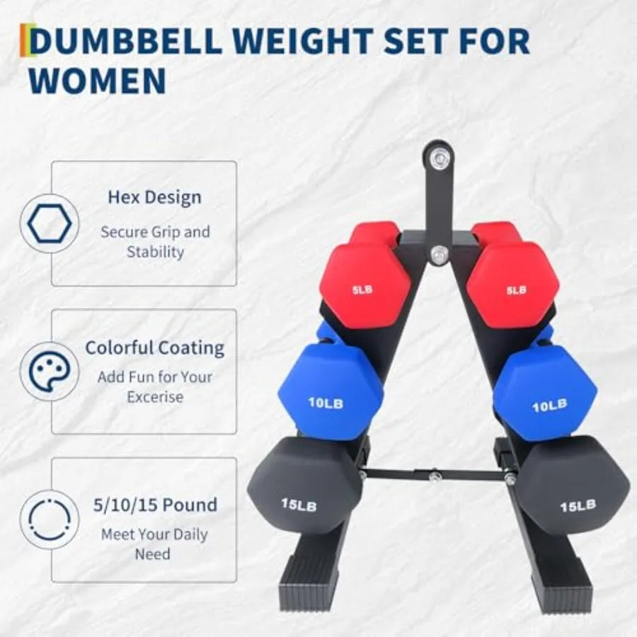 Dumbbell Weight Set for Women, Hex Neoprene Coated Dumbbell Sets, Hand Weight Set for Home Gym, Pairs